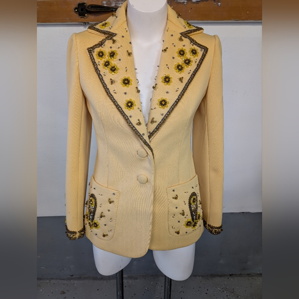 Vintage  Lilli Anne Jacket Yellow Embellished Rhinestone Show Jacket